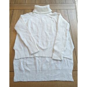 Y2K Express White Ribbed Knit Turtleneck Sweater Sz Med High-low Hem Wool Mohair